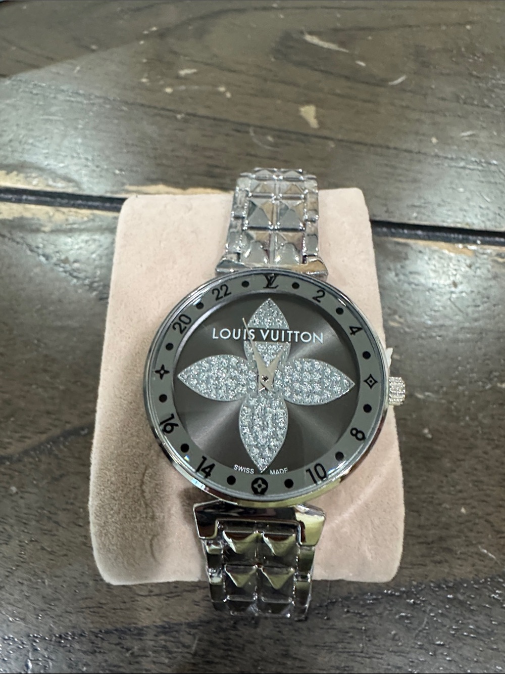Louis Vuitton Silver-tone Crystal Monogram Bracelet Watch